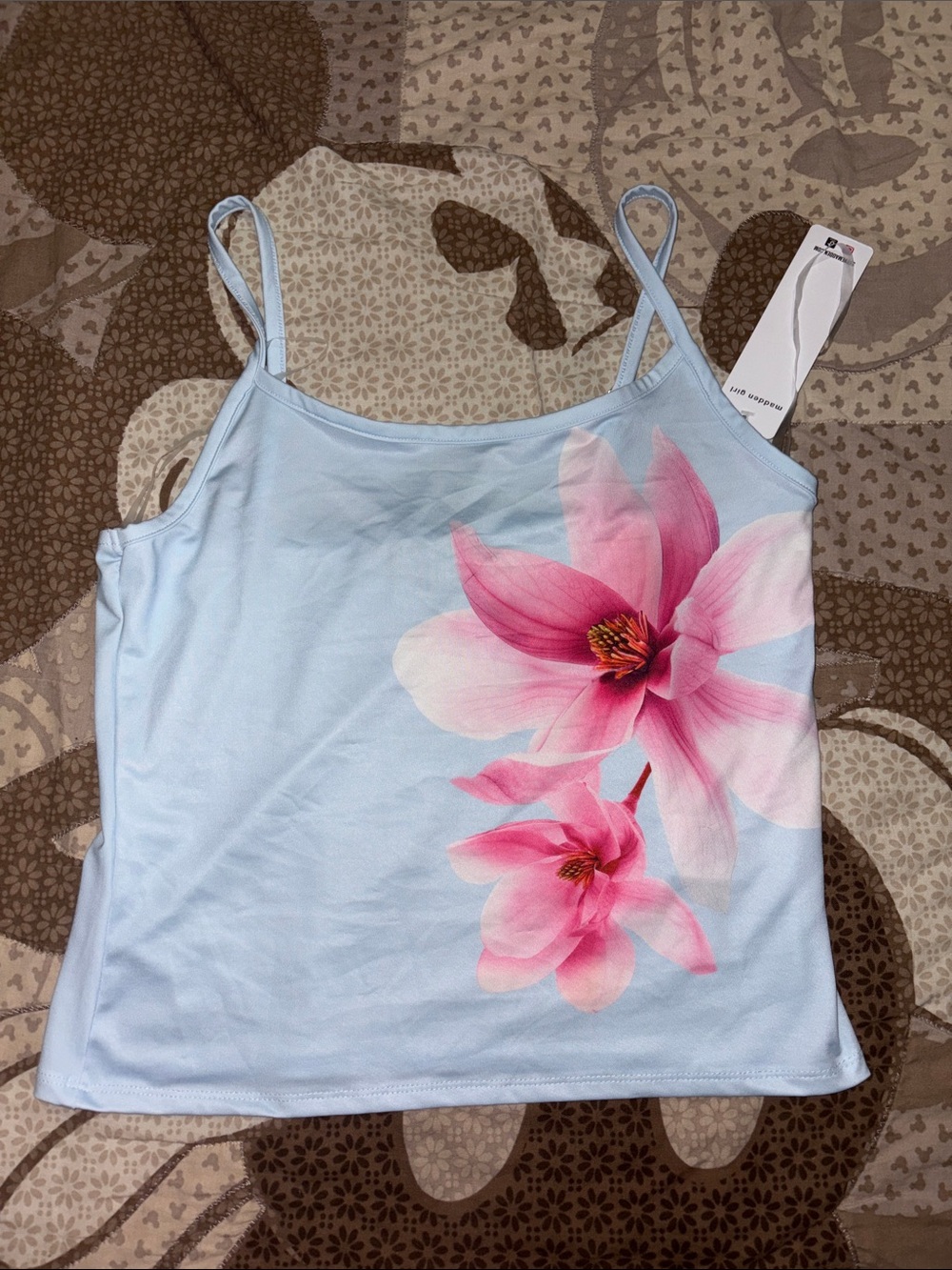 Madden Girl Light Blue Cami with Pink Floral Print NWOT